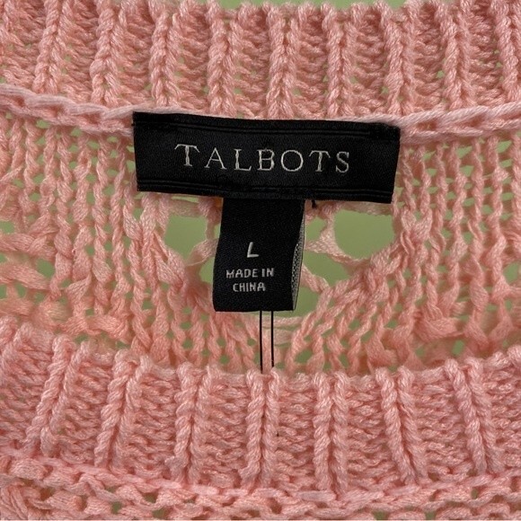 Talbots Pointelle Crewneck Pink Pullover Sweater - Picture 3 of 9